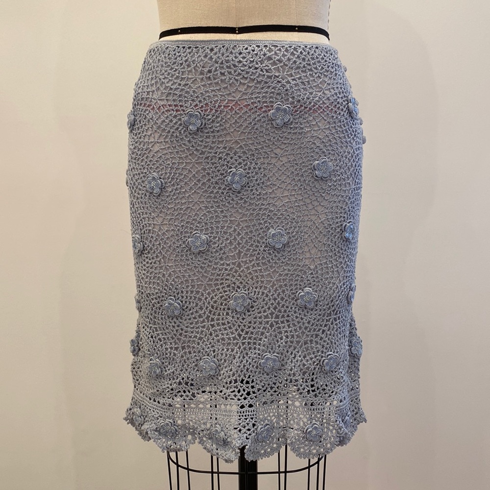 Moschino Blue Crochet Knit Flower Pencil Skirt